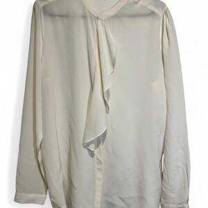 Reiss‎ 100% Silk Ivory Ruffle Front Blouse Button Up Shirt Long Sleeve Women 10